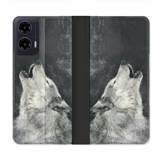 Housse cuir portefeuille Pour Motorola G35 5G Animal Loup Hurlement