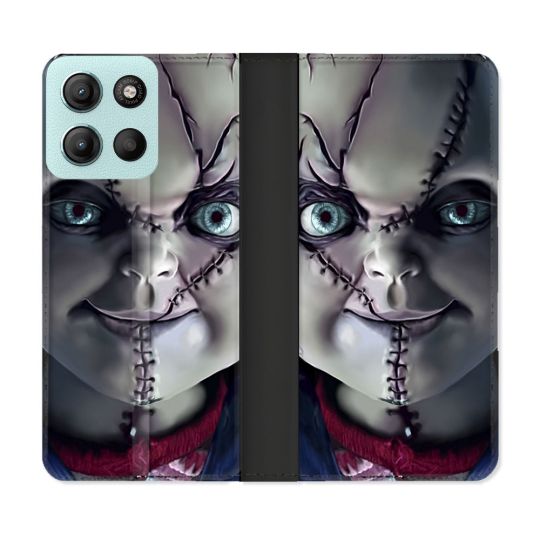 Housse cuir portefeuille Pour Motorola G15 Horreur Chucky Cicatrice