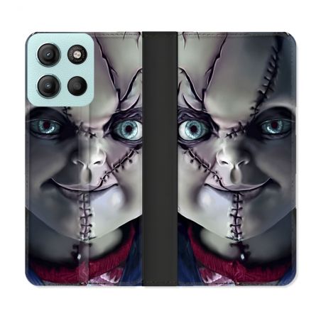 Housse cuir portefeuille Pour Motorola G15 Horreur Chucky Cicatrice