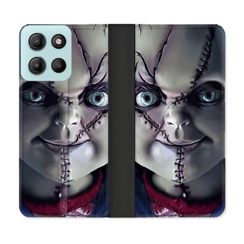 Housse cuir portefeuille Pour Motorola G15 Horreur Chucky Cicatrice