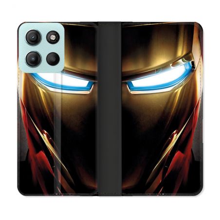 Housse cuir portefeuille Pour Motorola G15 Iron Man Casque