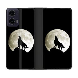 Housse cuir portefeuille Pour Motorola G35 5G Animal Loup Noir
