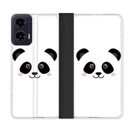 Housse cuir portefeuille Pour Motorola G35 5G Animal Panda Blanc