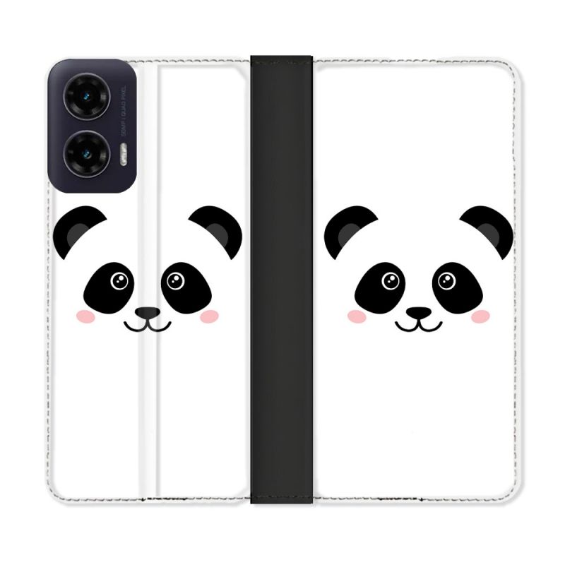 Housse cuir portefeuille Pour Motorola G35 5G Animal Panda Blanc