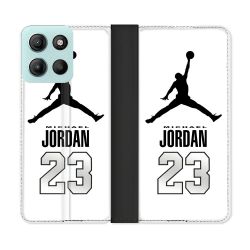 Housse cuir portefeuille Pour Motorola G15 Jordan 23 Blanc