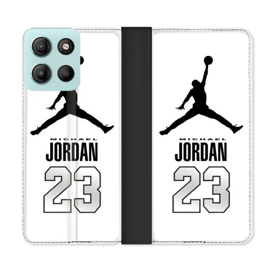 Housse cuir portefeuille Pour Motorola G15 Jordan 23 Blanc