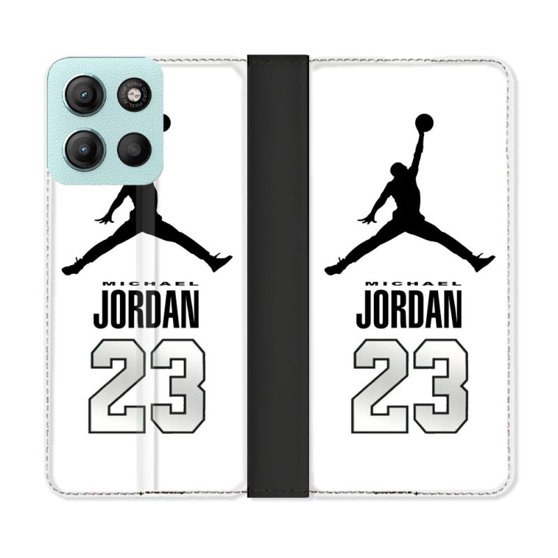Housse cuir portefeuille Pour Motorola G15 Jordan 23 Blanc