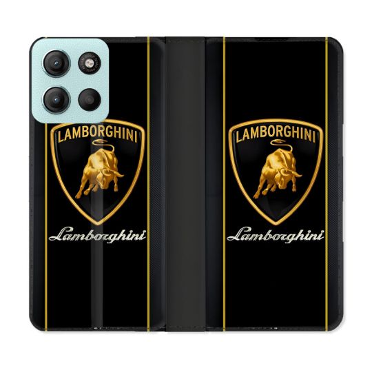 Housse cuir portefeuille Pour Motorola G15 Lamborghini Carbone