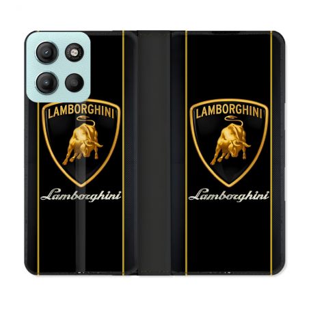 Housse cuir portefeuille Pour Motorola G15 Lamborghini Carbone