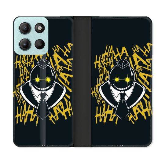 Housse cuir portefeuille Pour Motorola G15 Manga Assassination Classroom Kuro Noir