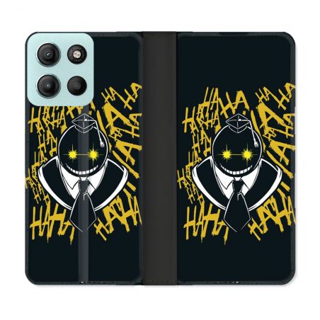 Housse cuir portefeuille Pour Motorola G15 Manga Assassination Classroom Kuro Noir