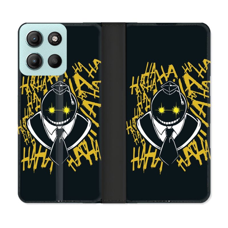 Housse cuir portefeuille Pour Motorola G15 Manga Assassination Classroom Kuro Noir