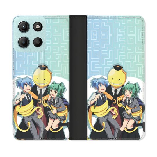 Housse cuir portefeuille Pour Motorola G15 Manga Assassination Classroom Kuro Trio