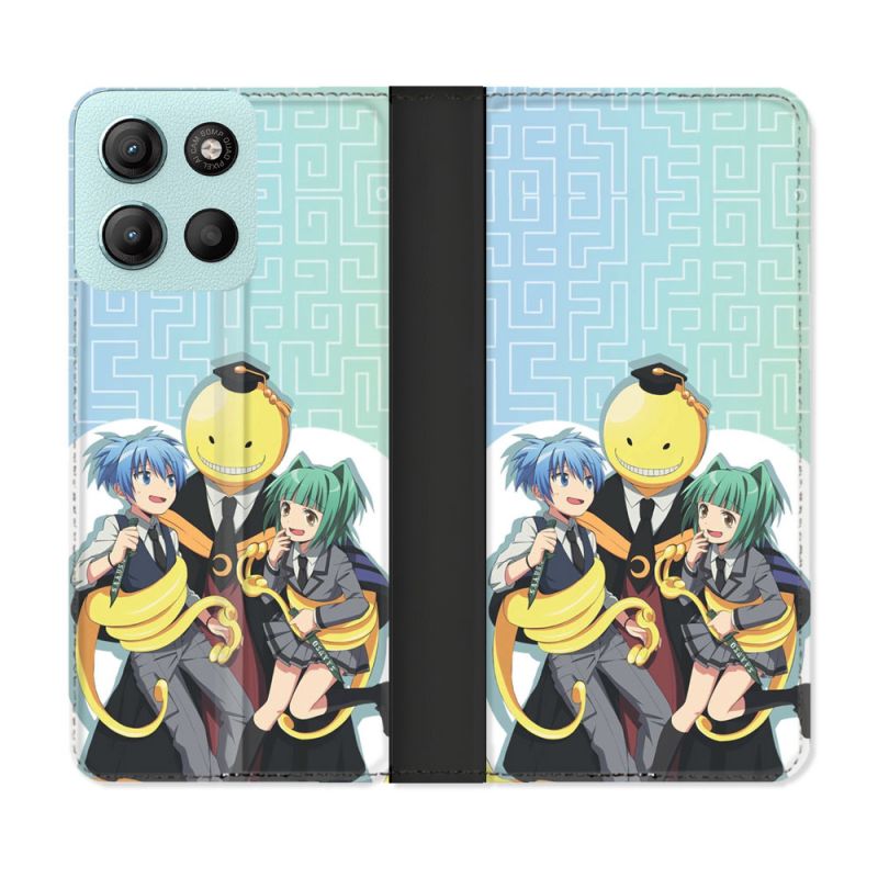 Housse cuir portefeuille Pour Motorola G15 Manga Assassination Classroom Kuro Trio