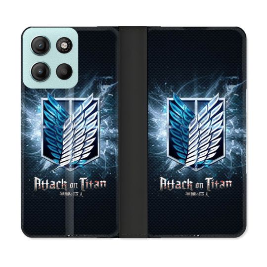 Housse cuir portefeuille Pour Motorola G15 Manga Attaque Titans Noir