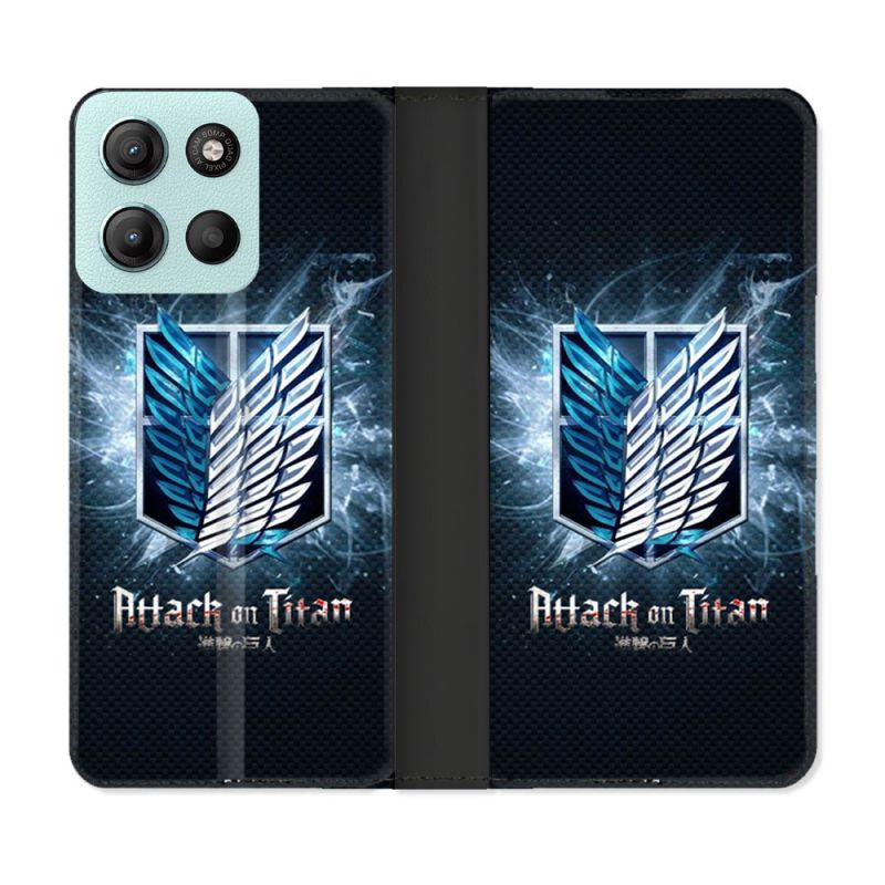 Housse cuir portefeuille Pour Motorola G15 Manga Attaque Titans Noir