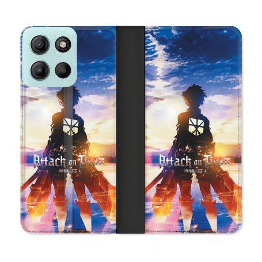 Housse cuir portefeuille Pour Motorola G15 Manga Attaque Titans Soleil