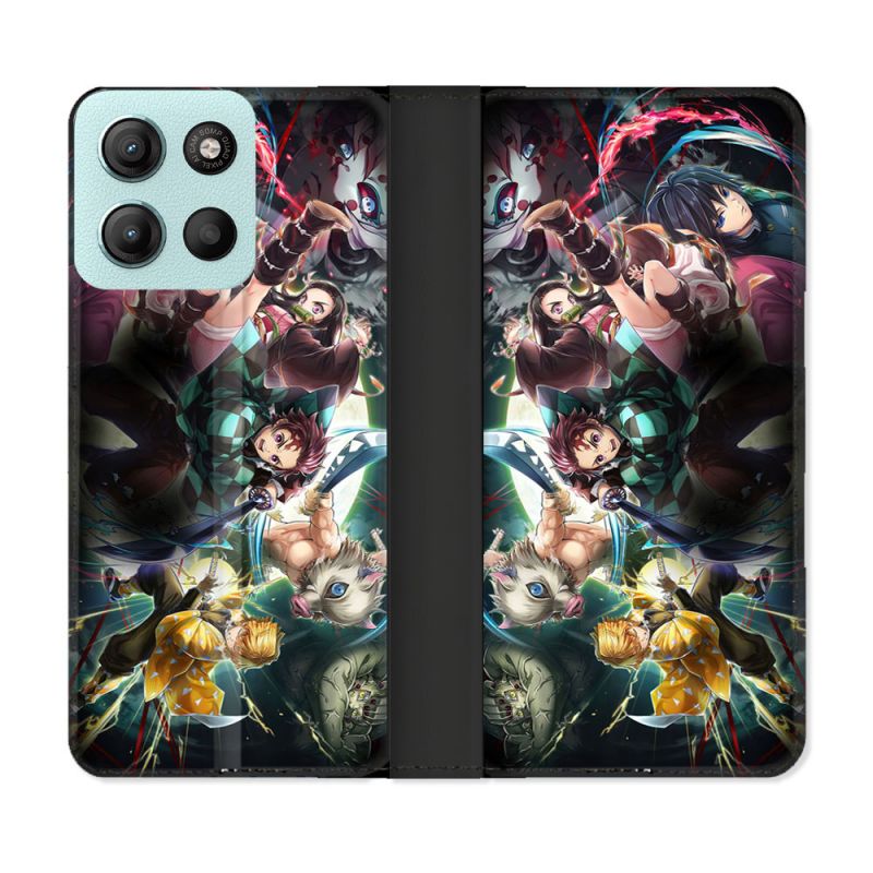 Housse cuir portefeuille Pour Motorola G15 Manga Demon Slayer Groupe