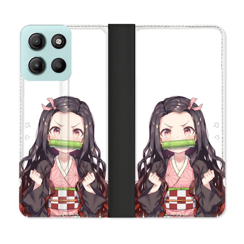 Housse cuir portefeuille Pour Motorola G15 Manga Demon Slayer Nezuko