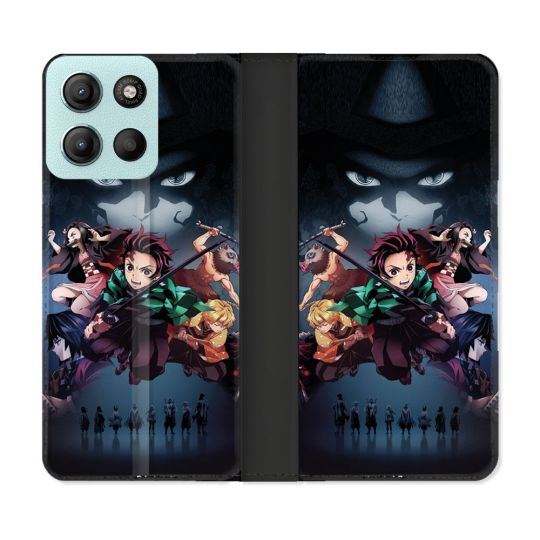 Housse cuir portefeuille Pour Motorola G15 Manga Demon Slayer Noir
