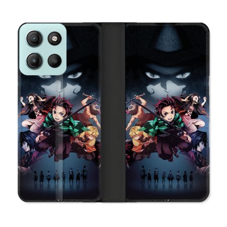 Housse cuir portefeuille Pour Motorola G15 Manga Demon Slayer Noir