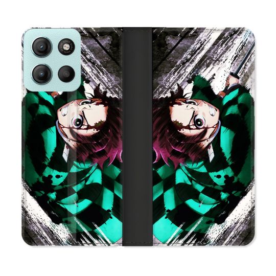 Housse cuir portefeuille Pour Motorola G15 Manga Demon Slayer Tanjiro