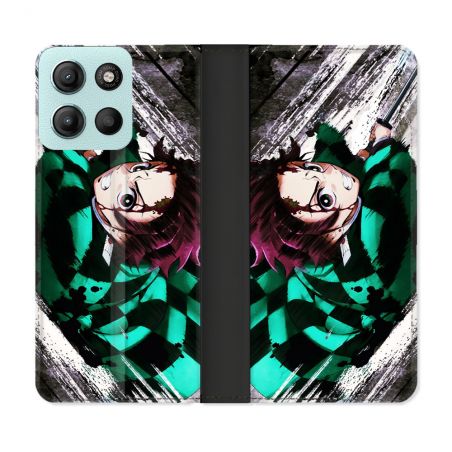 Housse cuir portefeuille Pour Motorola G15 Manga Demon Slayer Tanjiro