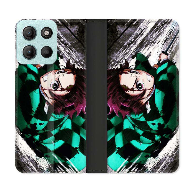 Housse cuir portefeuille Pour Motorola G15 Manga Demon Slayer Tanjiro