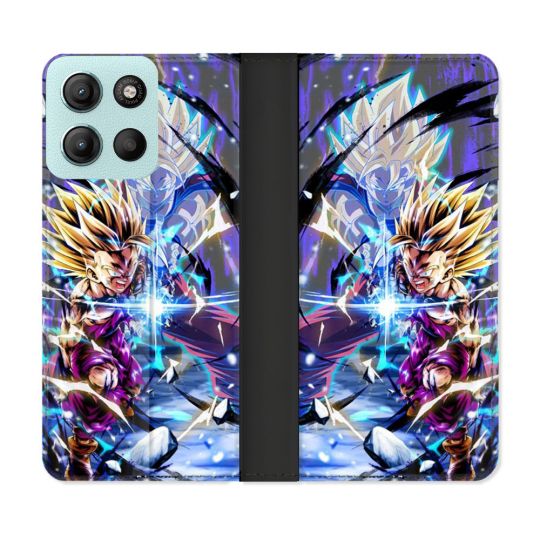 Housse cuir portefeuille Pour Motorola G15 Manga Dragon Ball Sangohan Duo