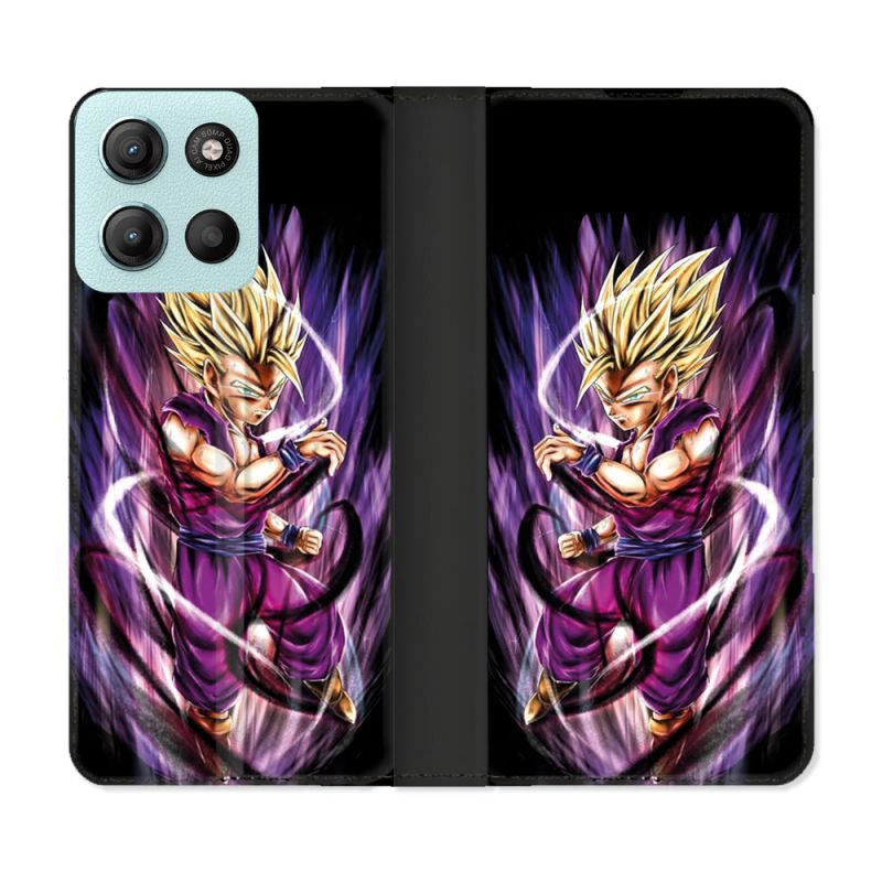 Housse cuir portefeuille Pour Motorola G15 Manga Dragon Ball Sangohan Violet