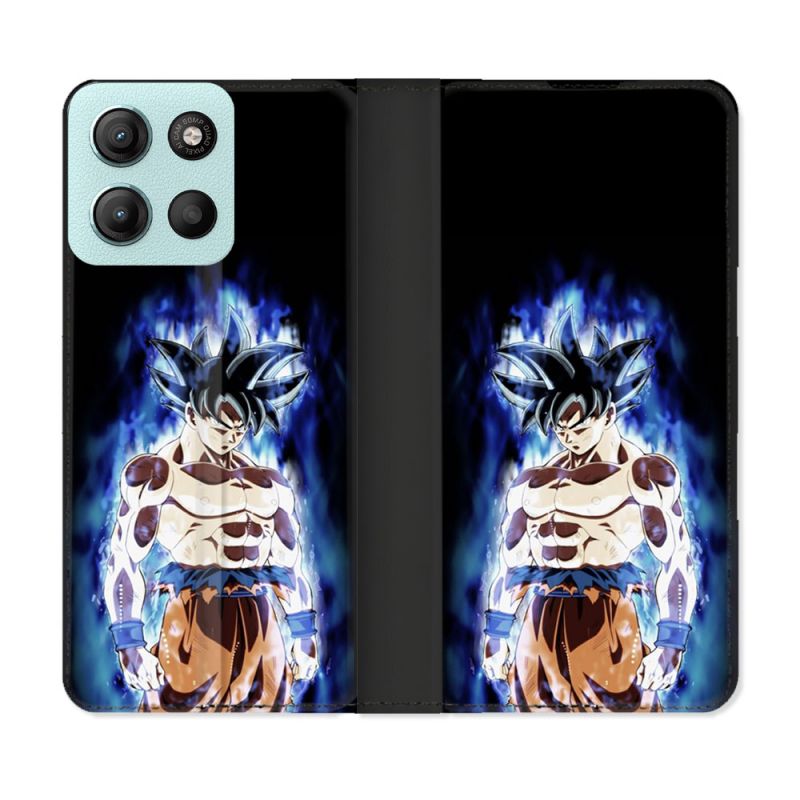 Housse cuir portefeuille Pour Motorola G15 Manga Dragon Ball Sangoku Noir
