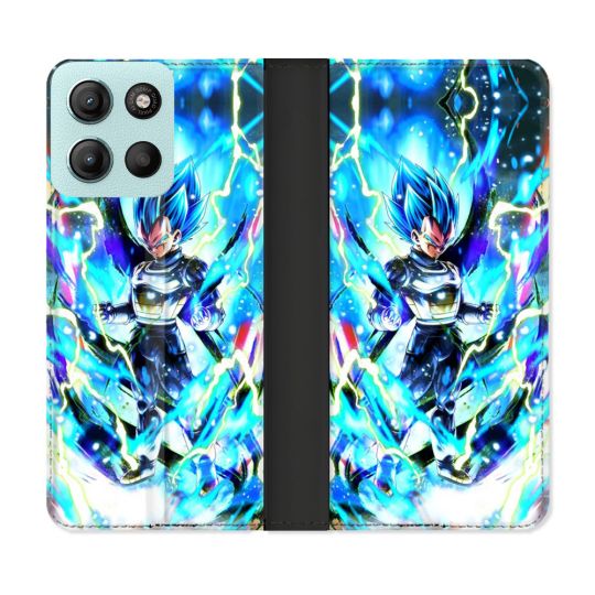 Housse cuir portefeuille Pour Motorola G15 Manga Dragon Ball Vegeta Bleu