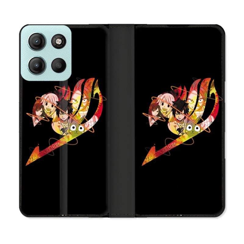 Housse cuir portefeuille Pour Motorola G15 Manga Fairy Tail Logo Noir