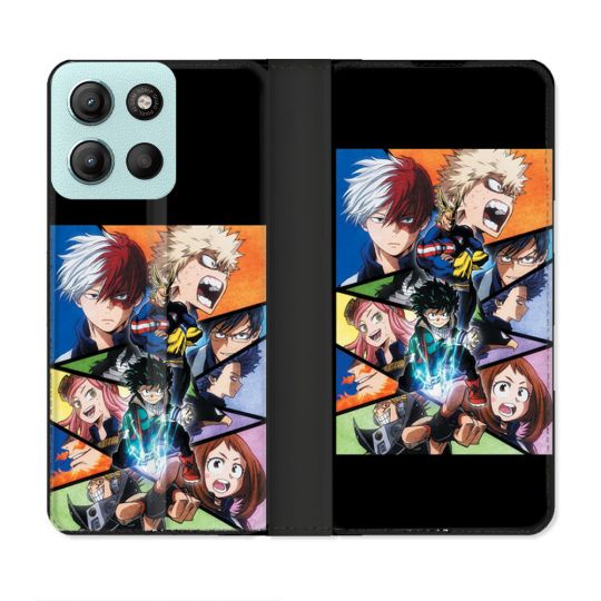 Housse cuir portefeuille Pour Motorola G15 Manga My Hero Academia Noir