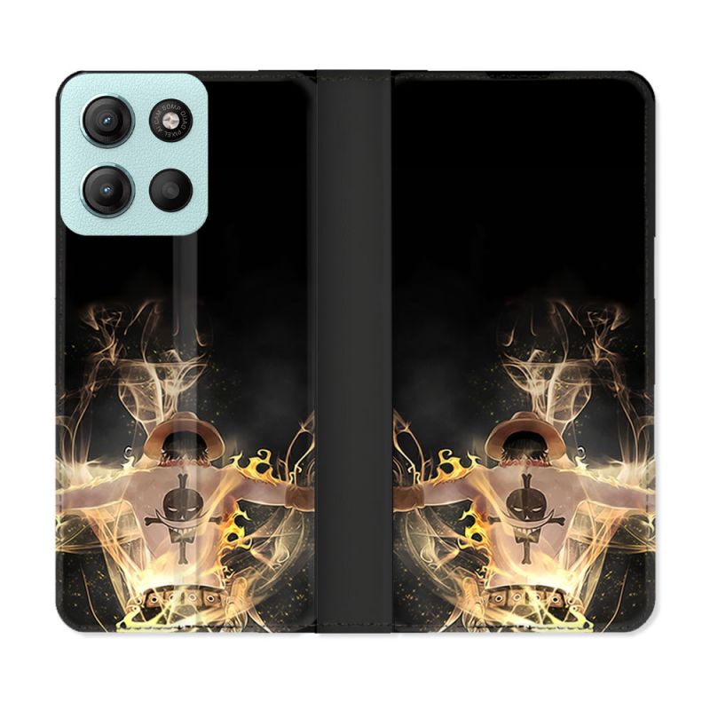 Housse cuir portefeuille Pour Motorola G15 Manga One Piece Ace Noir