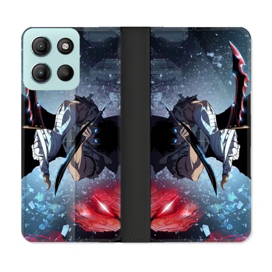 Housse cuir portefeuille Pour Motorola G15 Manga Solo Leveling Sung Epee