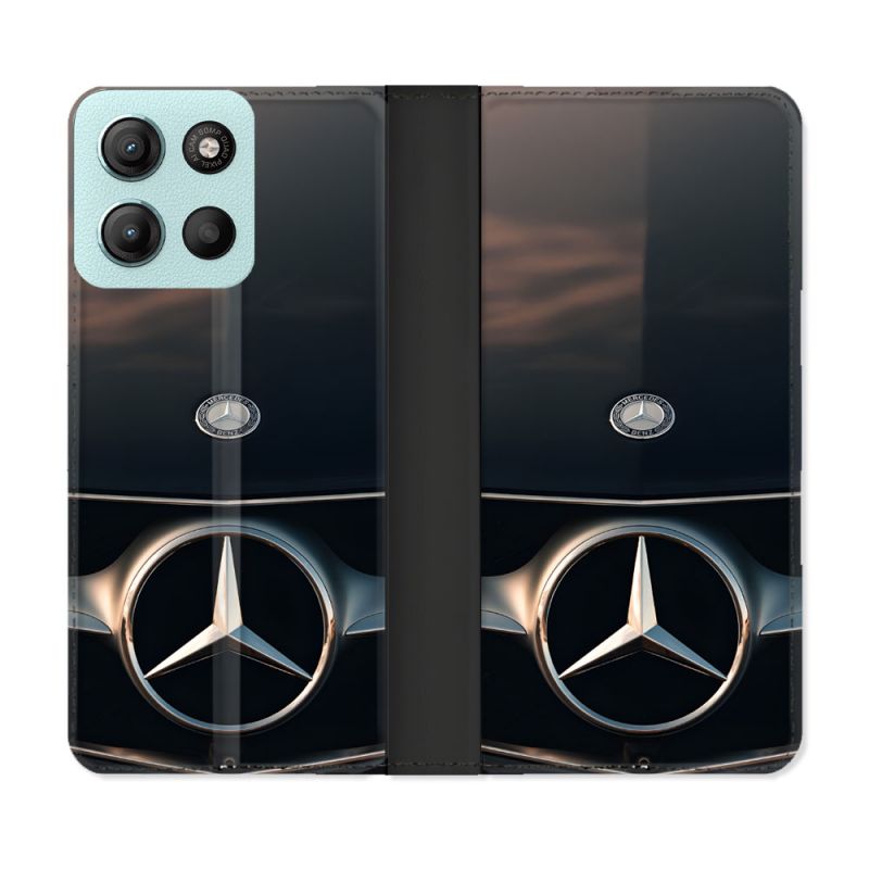 Housse cuir portefeuille Pour Motorola G15 Mercedes Calendre