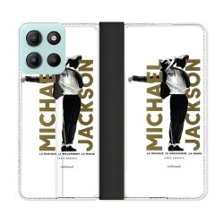 Housse cuir portefeuille Pour Motorola G15 Michael Jackson Blanc