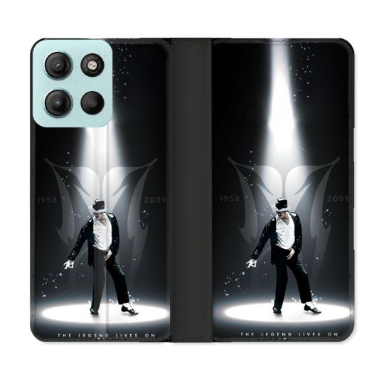 Housse cuir portefeuille Pour Motorola G15 Michael Jackson Noir
