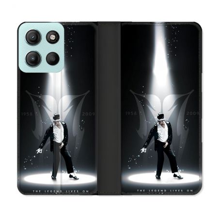 Housse cuir portefeuille Pour Motorola G15 Michael Jackson Noir