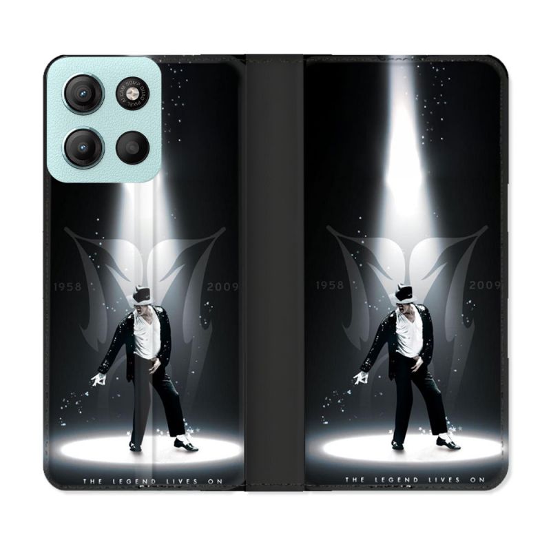 Housse cuir portefeuille Pour Motorola G15 Michael Jackson Noir