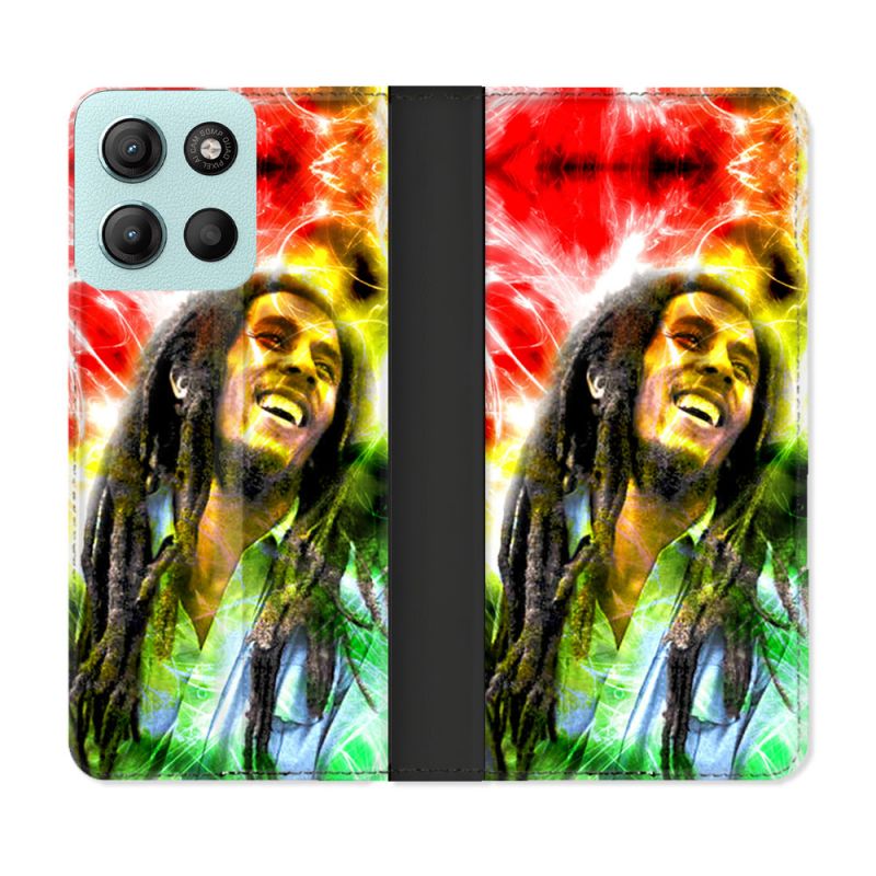 Housse cuir portefeuille Pour Motorola G15 Musique Bob Marley Color