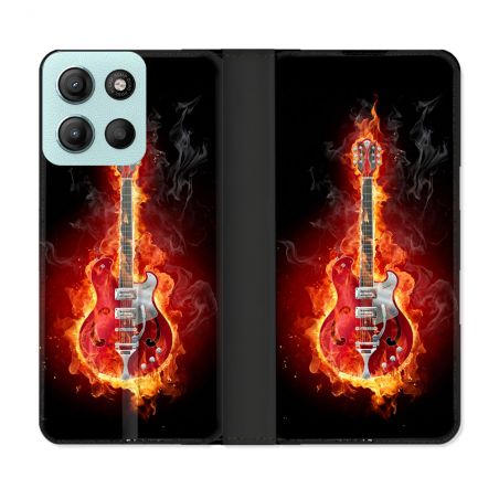 Housse cuir portefeuille Pour Motorola G15 Musique Guitare Electrique