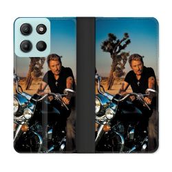 Housse cuir portefeuille Pour Motorola G15 Musique Johnny Hallyday Moto