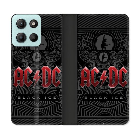 Housse cuir portefeuille Pour Motorola G15 Musique Rock ACDC Rouge