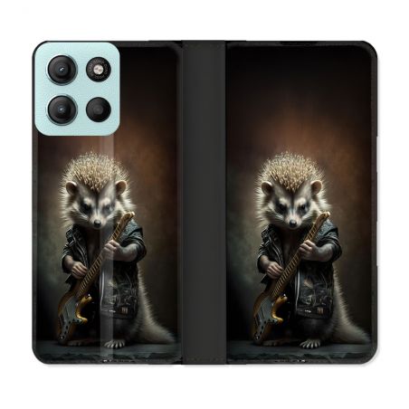 Housse cuir portefeuille Pour Motorola G15 Musique Rock Herisson