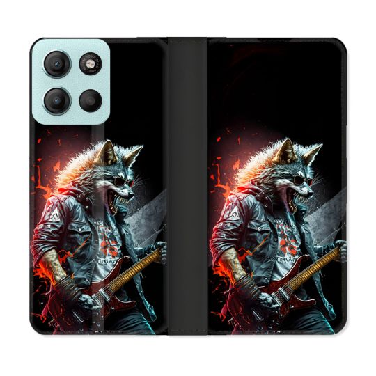 Housse cuir portefeuille Pour Motorola G15 Musique Rock Loup