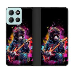 Housse cuir portefeuille Pour Motorola G15 Musique Rock Singe