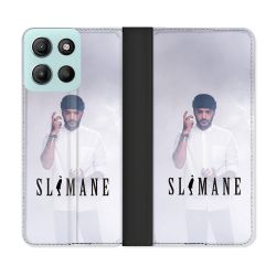 Housse cuir portefeuille Pour Motorola G15 Musique Slimane Blanc
