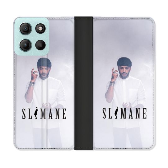 Housse cuir portefeuille Pour Motorola G15 Musique Slimane Blanc
